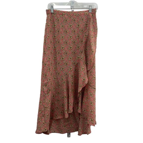 Max Studio Pink Floral Women's Ruffled Wrap Long Skirt Polyester Size S Preowned - Picture 1 of 5